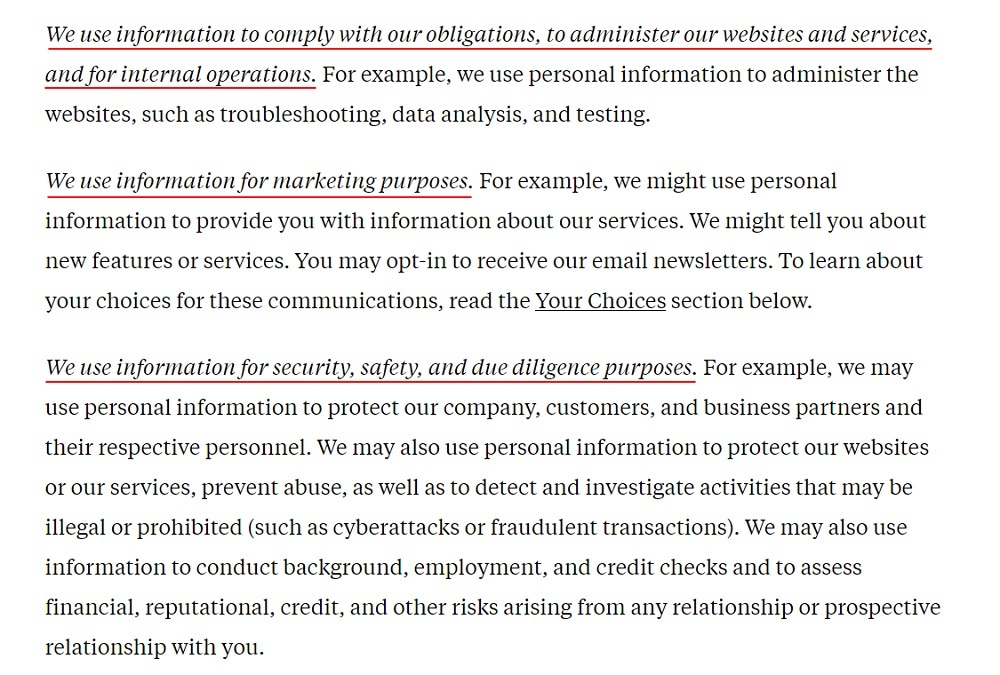 Flipboard Privacy Policy: How We Use Your Information clause excerpt