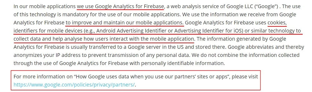 ResApp Health Privacy Policy: Type of Information we Collect clause - Mobile app use of Google Analytics and cookies section