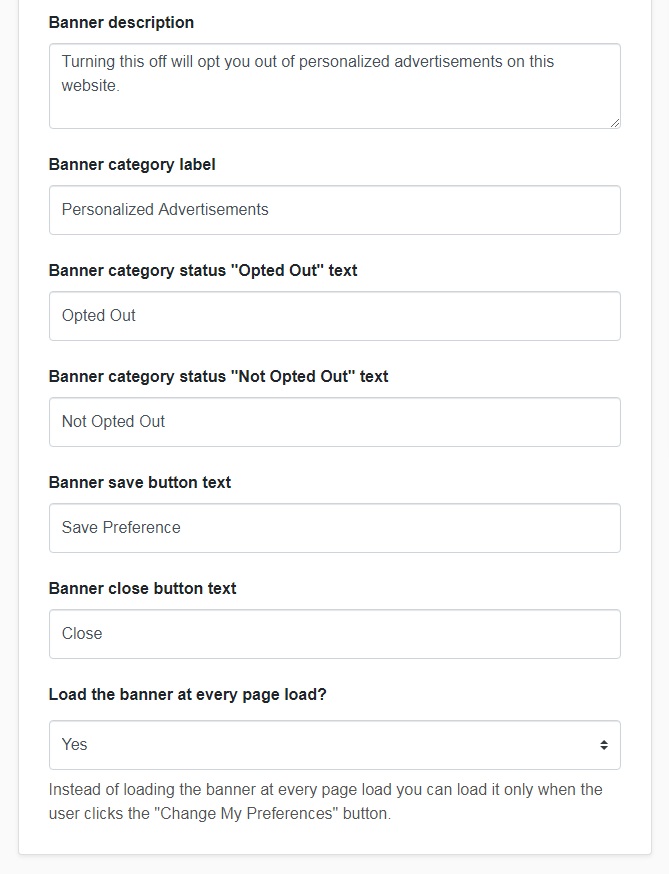 TermsFeed Free Tools: CCPA Opt-Out - Settings - step 2