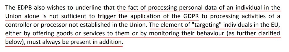 EDPB Guidelines on the Territorial Scope of the GDPR: Targeting individuals