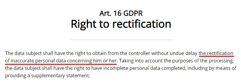 GDPR EU: Article 16 - Right to rectification