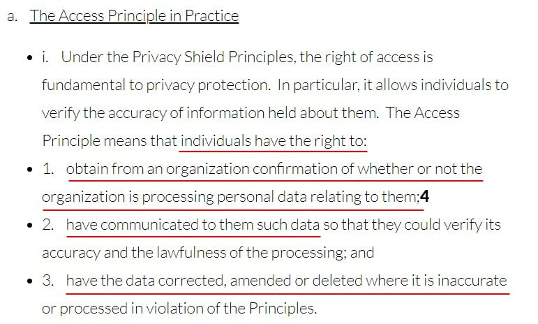 Privacy Shield Framework: Access to Principle in Practice section