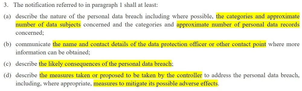 EUR-Lex: GDPR Article 33 section 3 - Notification of a personal data breach to the supervisory authority