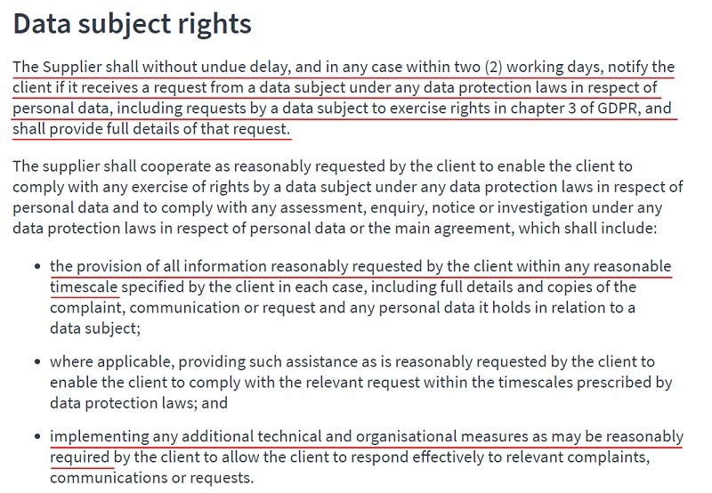 Amiqus DPA: Data subject rights clause