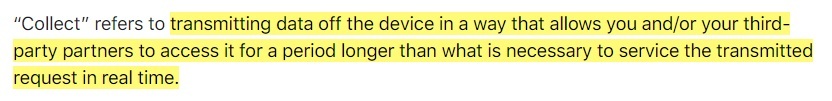 Apple App Privacy Details: Data Collection section - Definition of Collect