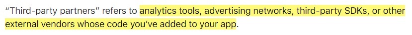Apple App Privacy Details: Data Collection section - Definition of third-party partners