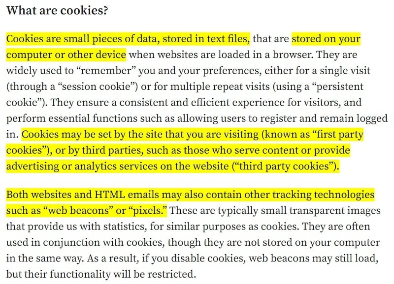 Automattic Cookie Policy: Definition of a cookie clause