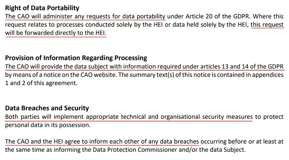 Central Applications Office Joint Controller Agreement: Excerpt of Data Subject Rights section