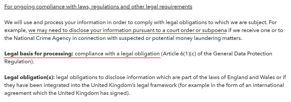 The Drum Privacy Policy: Disclosure of your information clause - For compliance with laws, regulations and legal requirements section - Legal basis highlighted