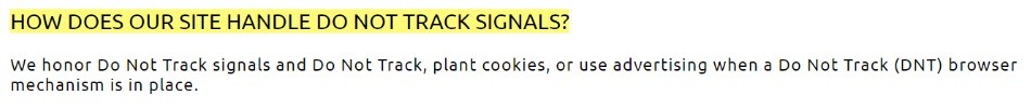 Safe Passage Cookies Policy: DNT Signals clause