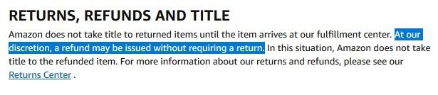 Amazon Conditions of Use: Returns Refunds and Title clause
