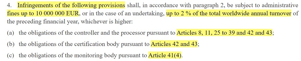 EUR-Lex GDPR: Article 83 Section 4