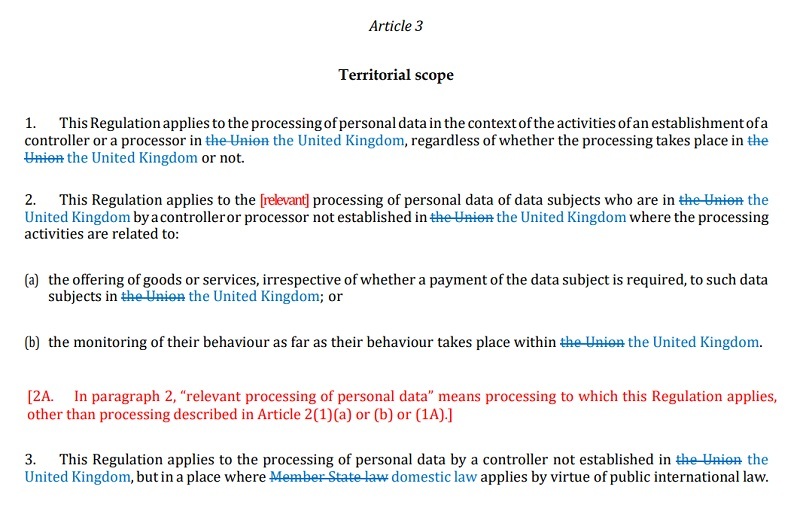 GDPR Keeling Schedule: Article 3 - Territorial scope