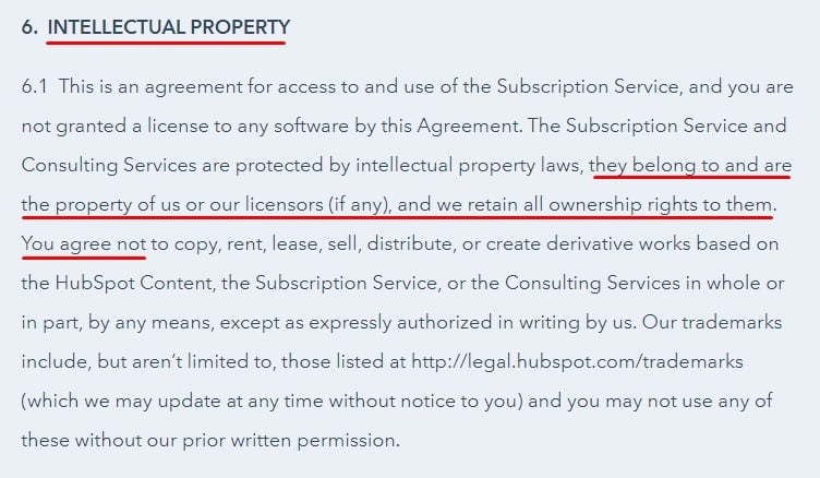 HubSpot Terms of Service: Intellectual Property clause