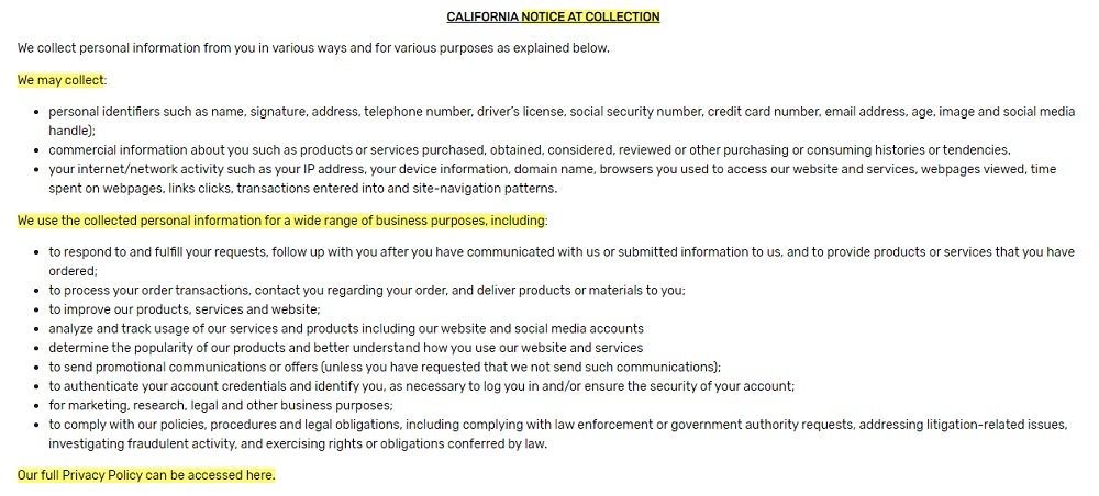 Bota Box Privacy Policy: California Notice at Collection