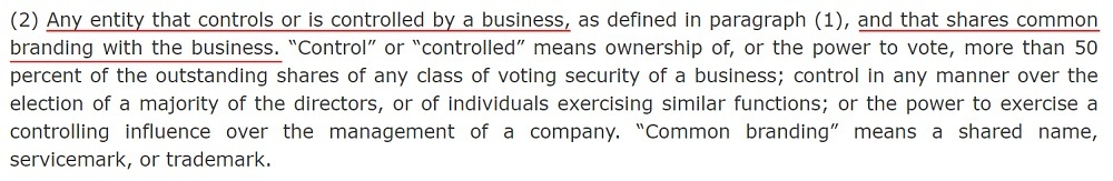 California Legislative Information: CCPA - Definition of Business - Controlled or shares branding