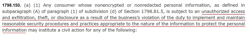 California Legislative Information: CCPA - Definition of data breach