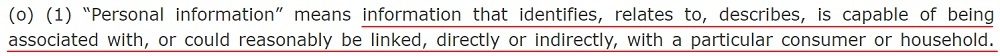 California Legislative Information: CCPA - Definition of Personal information