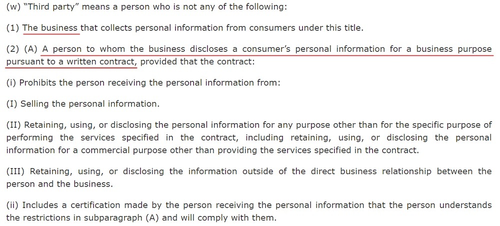 California Legislative Information: CCPA - Definition of Third party