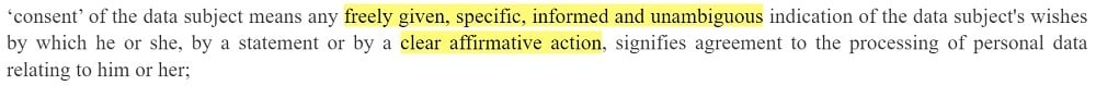 EUR-Lex GDPR: Definition of consent