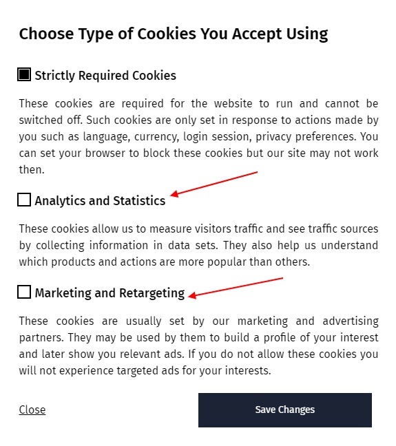 PD Neurotechnology cookie consent notice with checkboxes