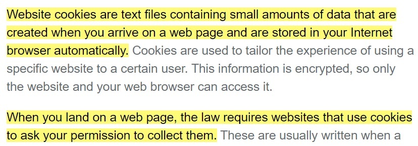 Plusnet cookies information page excerpt