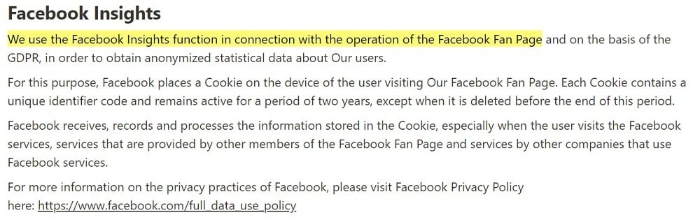 Alarmy Privacy Policy: Facebook Insights clause