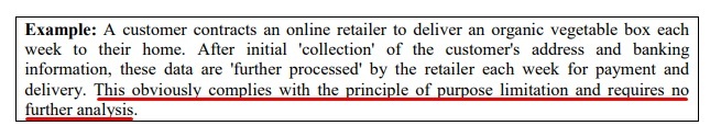 Article 29 Data Protection Working Party Opinion on Purpose Limitation: Example 1