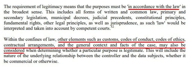 Article 29 Data Protection Working Party Opinion on Purpose Limitation: Excerpt of Purposes must be legitimate section