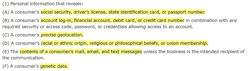 California Legislative Information: CPRA Section 1798 40 ae 1 - Definition of sensitive personal information