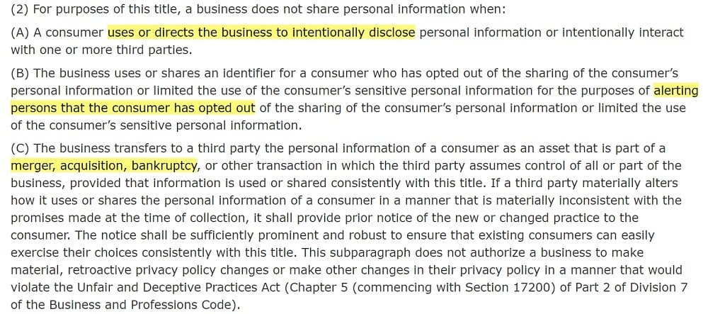 California Legislative Information: CPRA Section 1798 40 ah 2 - Exceptions to the definition of sharing