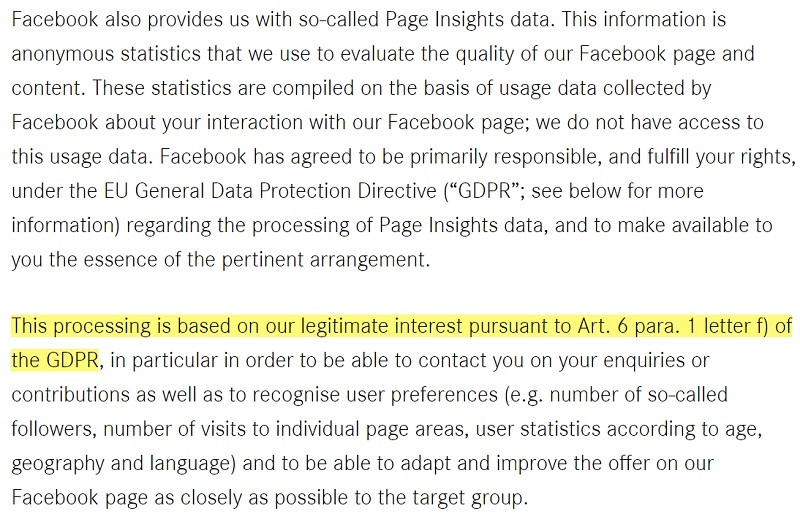 Daimler Privacy Policy: Facebook Page Insights Data clause