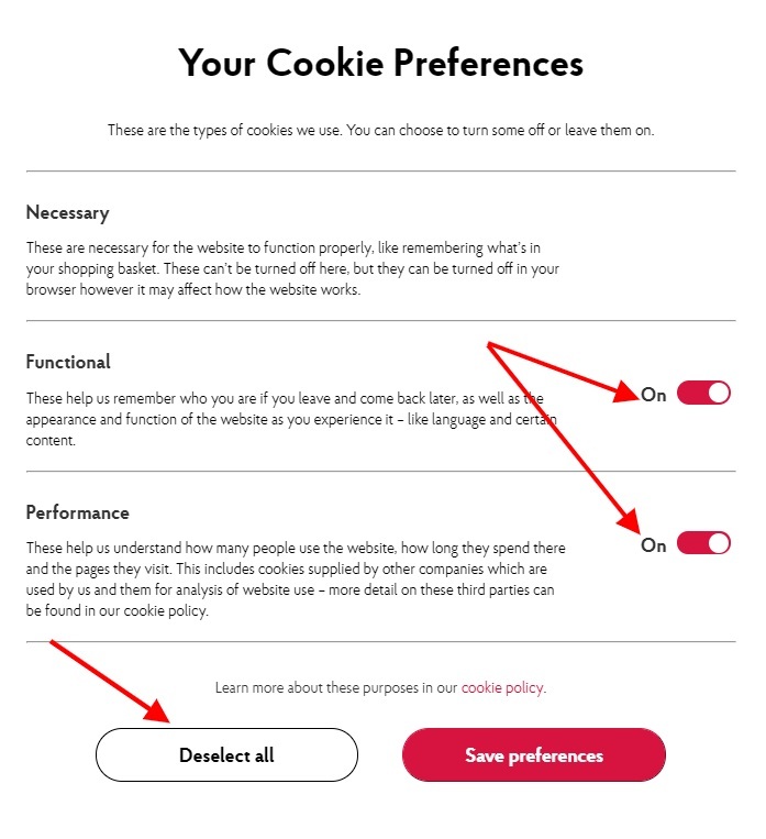 Post Office cookie consent dashboard