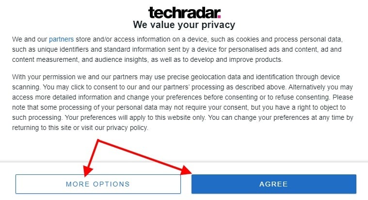 Techradar cookie consent notice