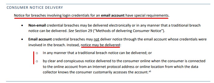 Vermont Security Breach Notice Act Guidance: Consumer Notice Delivery - Email account section