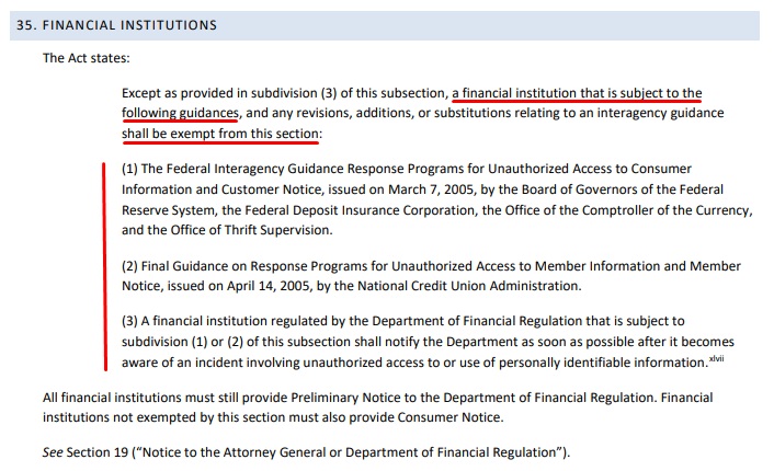 Vermont Security Breach Notice Act Guidance: Financial Institutions exempt section