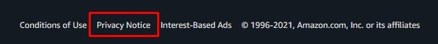 Amazon website footer with Privacy Notice highlighted