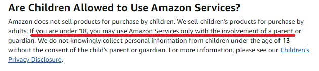 Amazon Privacy Notice: Are Children Allowed to Use Amazon Services clause