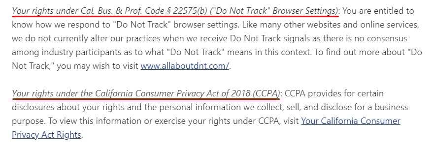 Pandora Privacy Policy: Your Privacy Rights Under State Laws clause excerpt