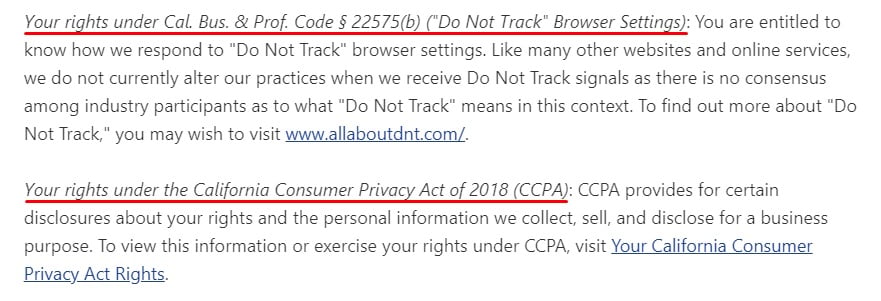 Pandora Privacy Policy: Your Privacy Rights Under State Laws clause excerpt