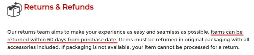 Best Choice Products Return Policy: Intro section with return time frame highlighted