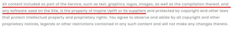 Inspire Uplift Terms of Service: Excerpt of Intellectual Property clause