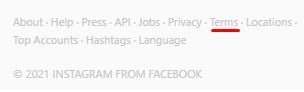 Instagram website footer with Terms link highlighted