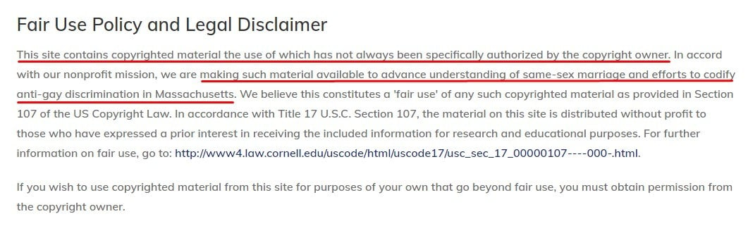 Mass Equality Fair Use Policy Legal Disclaimer