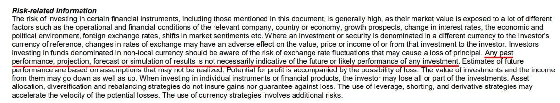 Nordea Disclaimer and Legal Disclosures: Risk-related information with past performance disclaimer highlighted