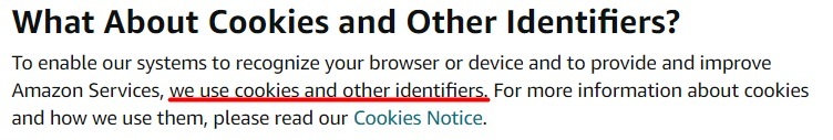 Amazon Privacy Notice: What About Cookies and Other Identifiers clause