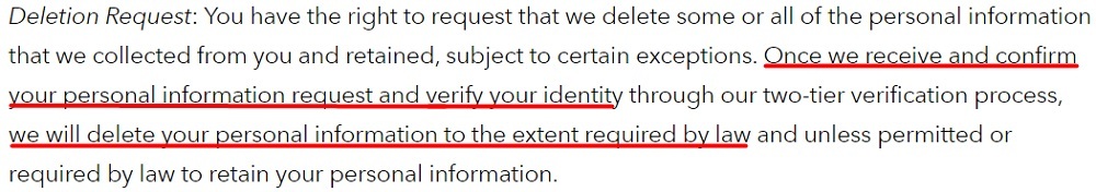 Brunswick Privacy Policy: Deletion Request clause