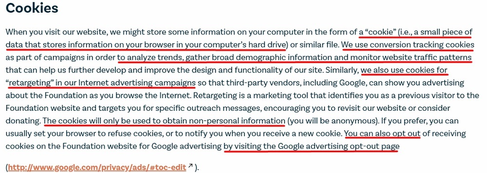 Celiac Disease Foundation Privacy Policy and Terms of Use: Cookies clause