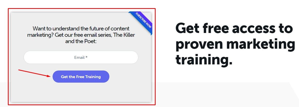 Copyblogger About page free training subscribe form