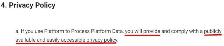 Facebook for Developers: Platform Terms - Privacy Policy clause - Privacy Policy requirement section